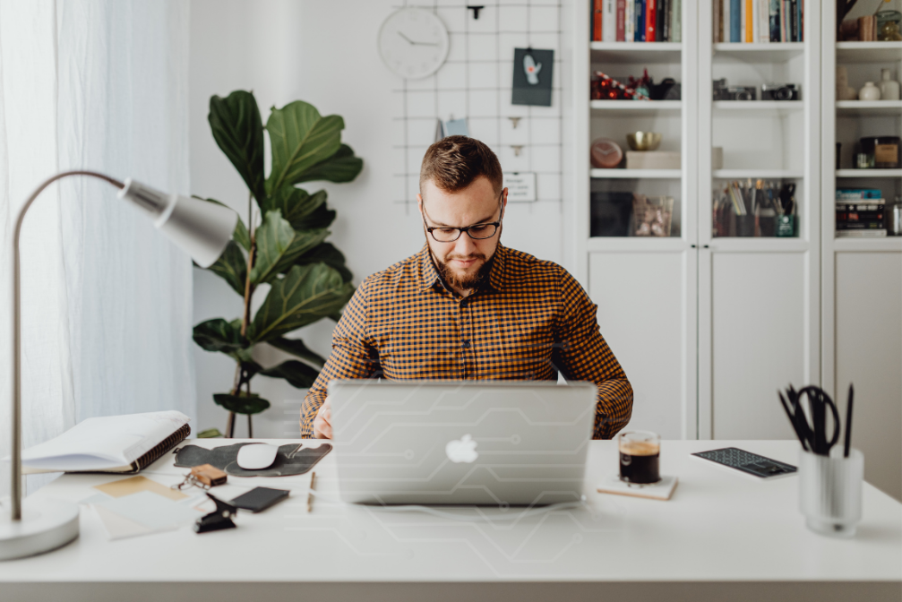Professional man working on computer